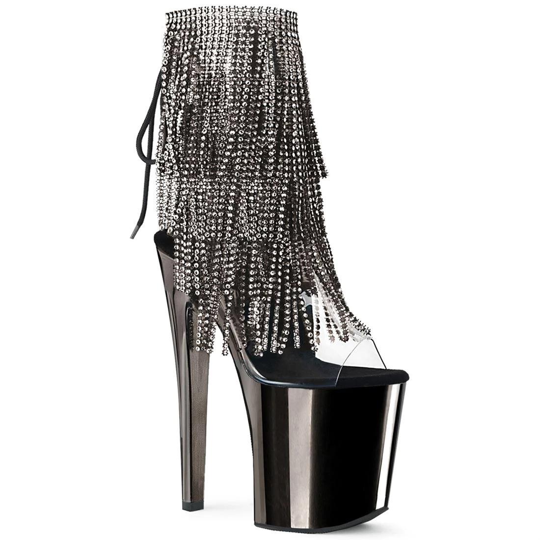 

Женские сандалии на платформе, 20 см, сапоги на высоком каблуке с кисточками и бриллиантами, низкие сапоги на высоком каблуке для ночного клуба, сценические босоножки на высоком каблуке для танцев на пилоне YKC 34 чёрный