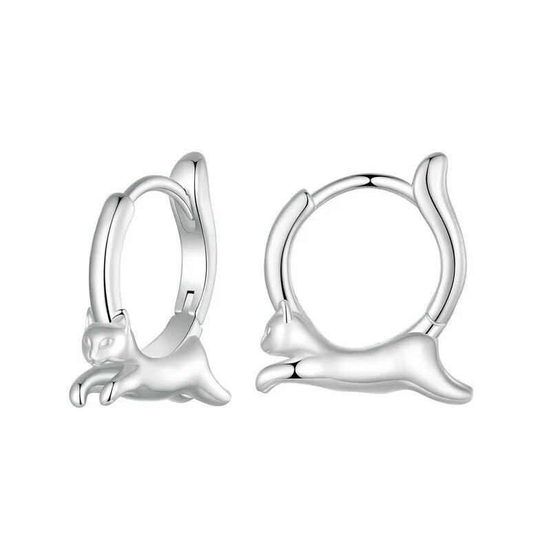 

BAMOER серьги-кольца с котом для женщин, стерлинговое серебро 925 пробы, серьги-кольца с животными, ювелирные изделия, подарки для чувствительных ушей SCE1676