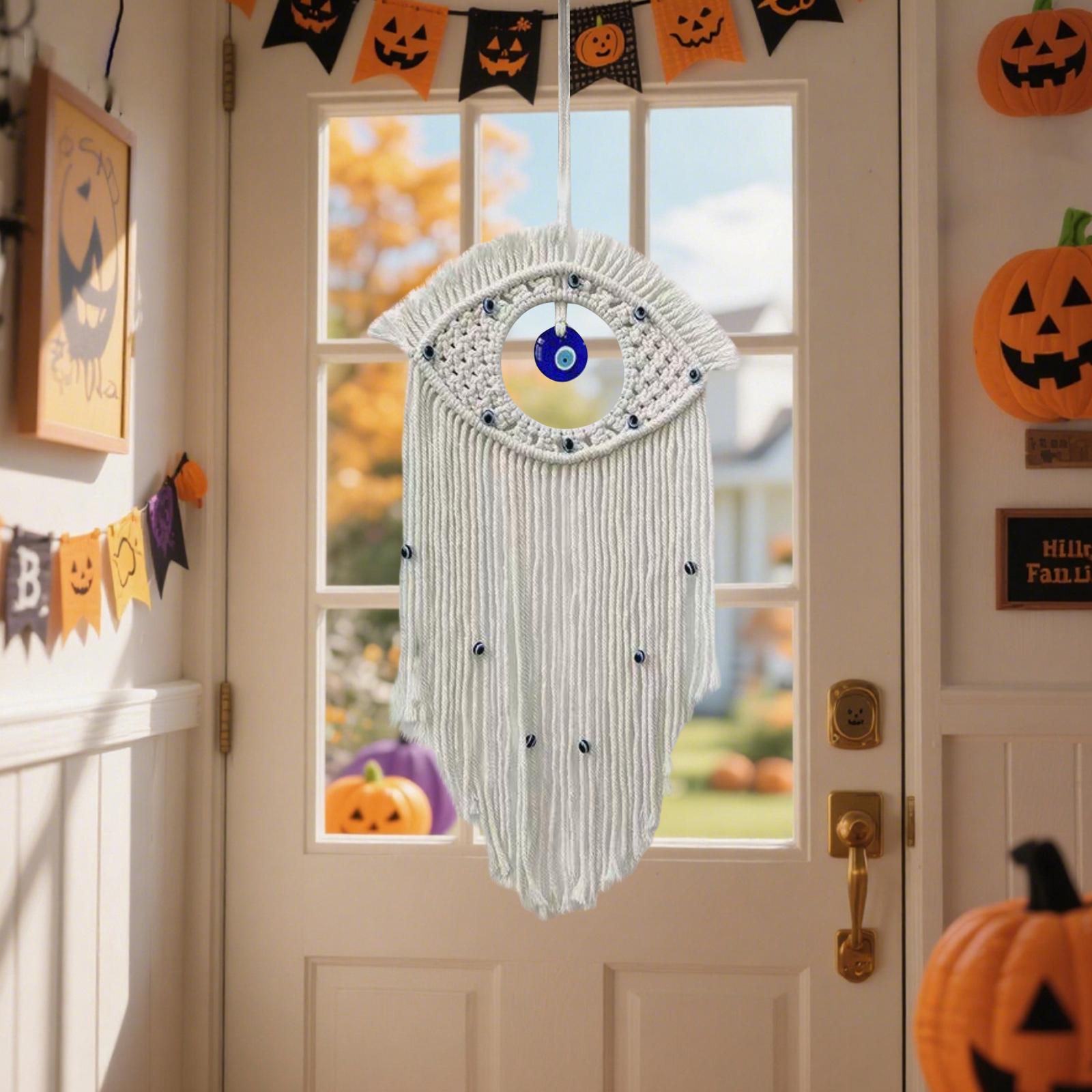 

Тканый гобеленовый кулон, Ручная работа, Турецкий синий сглаз, Энергия благословения и веры, Настенное украшение, Амулет, Украшение для дома One Size белый