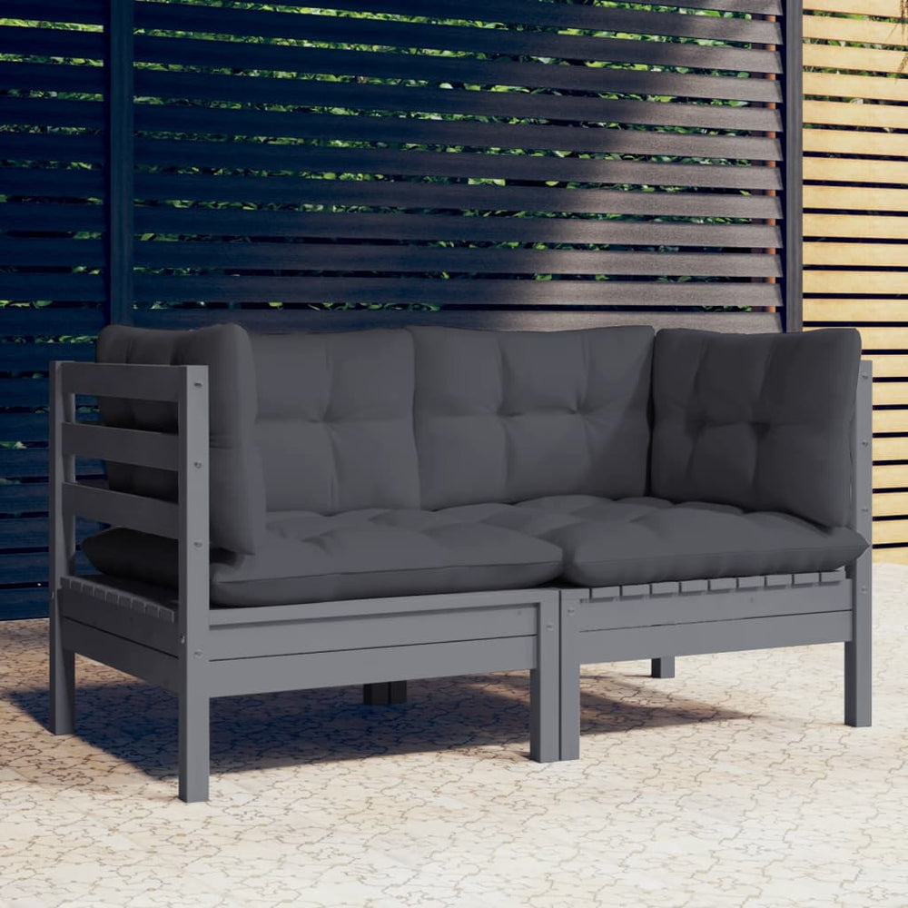 2-seater Garden Sofa with Anthracite Cushions Pine Wood