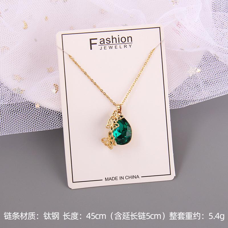 Luxury Drop Water Shaped Zircon Pendant Necklace Geometric Stainless Steel Choker Jewelry Birthday Gifts For Women Girls