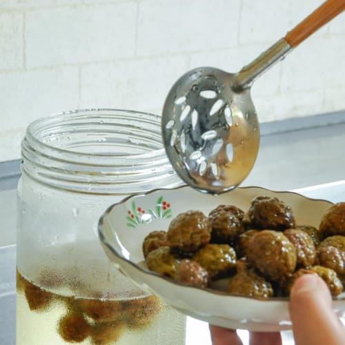 Sakai Sangyo Made in Japan Bamboo Handle Ladle (Set of 2) Syrup Ladle, Small, Easy to Hold, Small Ladle with Holes, Set of 2