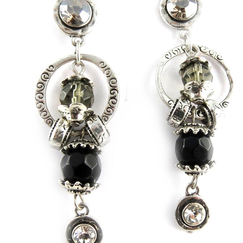 Les Trésors De Lily [C5251] - Náušnice Designer 'Belle des Champs' Černé