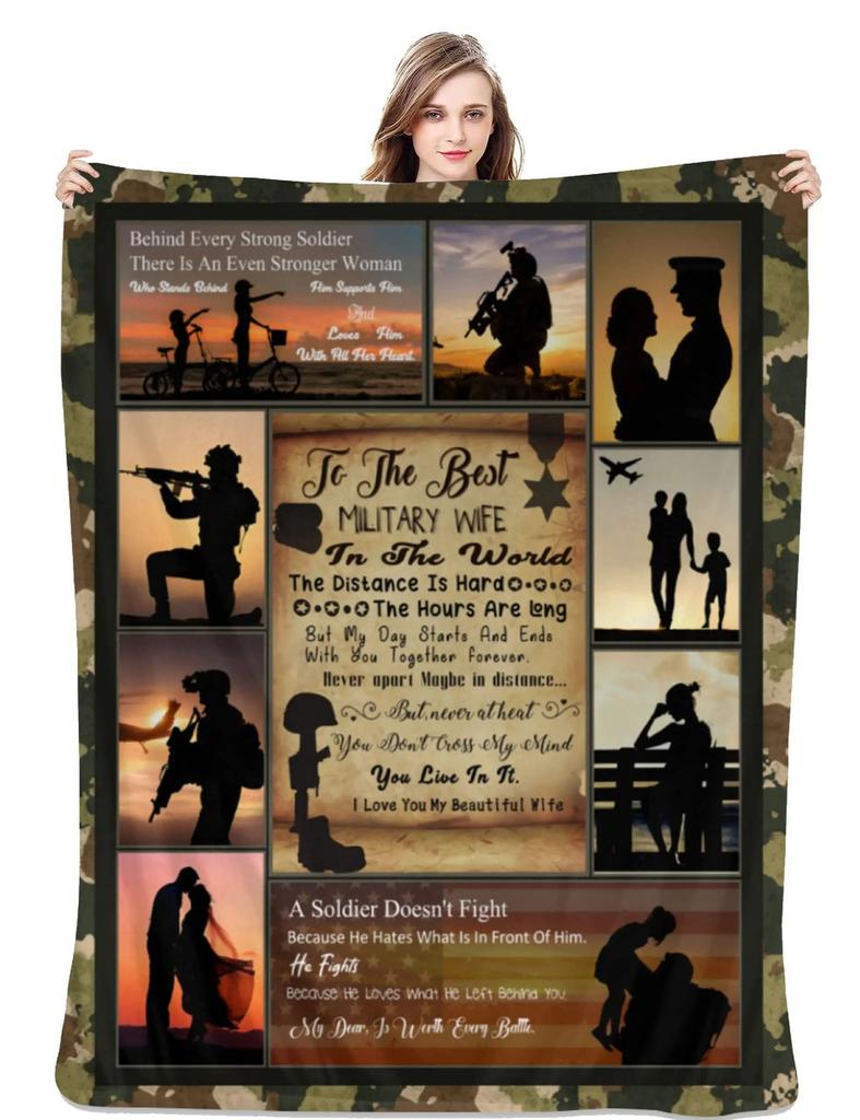 Veterans Gift Blanket, Sea, Land And Air Soldier Printed Decorative Flannel Blanket
