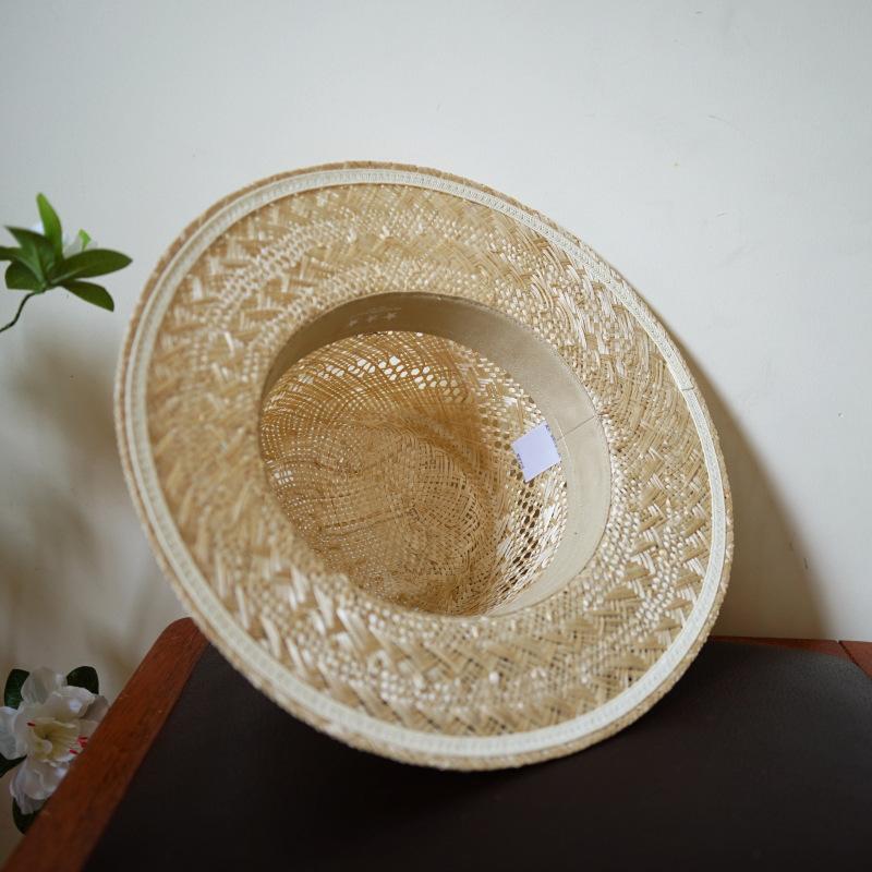 French Elegant Japanese Sisal Hollow Grass Woven Flat Top Top Top Hat For Men And Women Summer Sunshade Sunscreen Holiday Beach Straw Hat