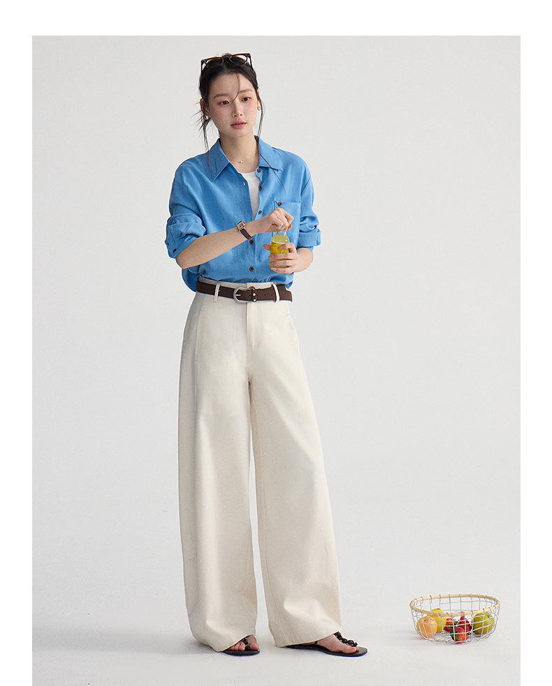 Early Morning Curved-Leg Tencel Pants with Side Pockets - Floor-Length Casual Wear
