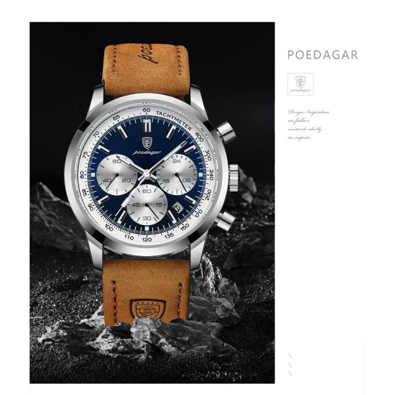 POEDAGAR Luxus Herrenuhr Hohe Qualität Wasserdicht Chronograph Leuchtende Armbanduhr Leder Quarz Uhren Lässige Uhr
