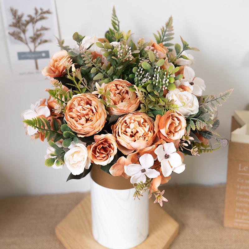 Seiden Künstliche Rosenblumen Billig Herbstdekoration Weiß Hochzeit Zuhause Weihnachten Herbst Künstlicher Blumenstrauß Handwerk Kranz Zubehör