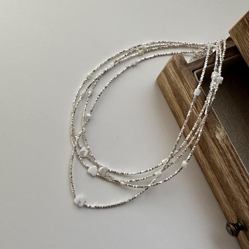 Korean Style Heart-Shaped Clavicle Chain: S925 Sterling Silver Mother-of-Pearl Necklace Bracelet
