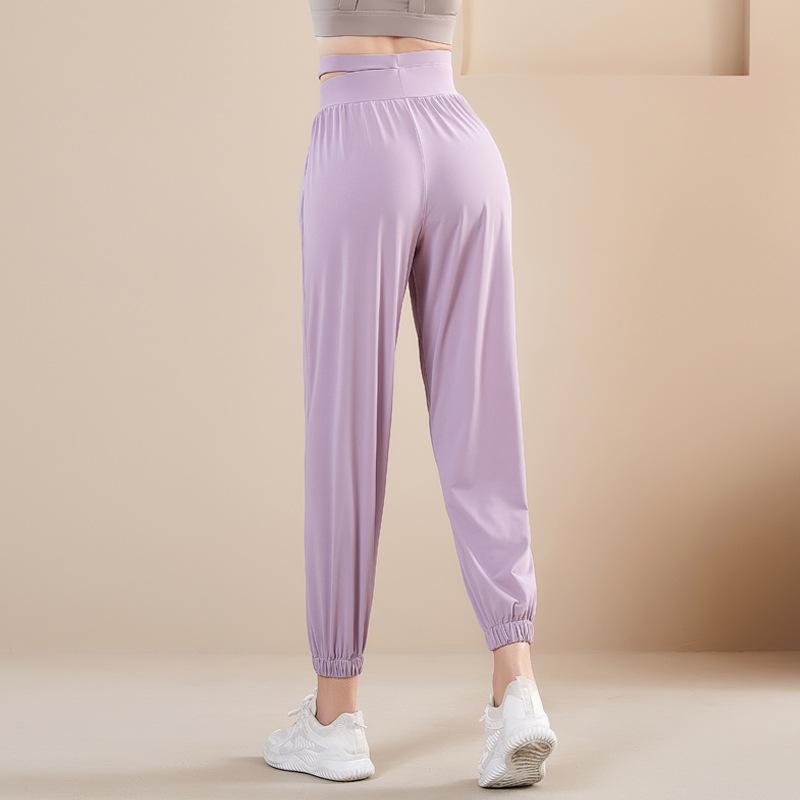 Sweatpants women's loose wide legs high waist and thin fitness pants running quick drying training casual tied feet yoga trousers