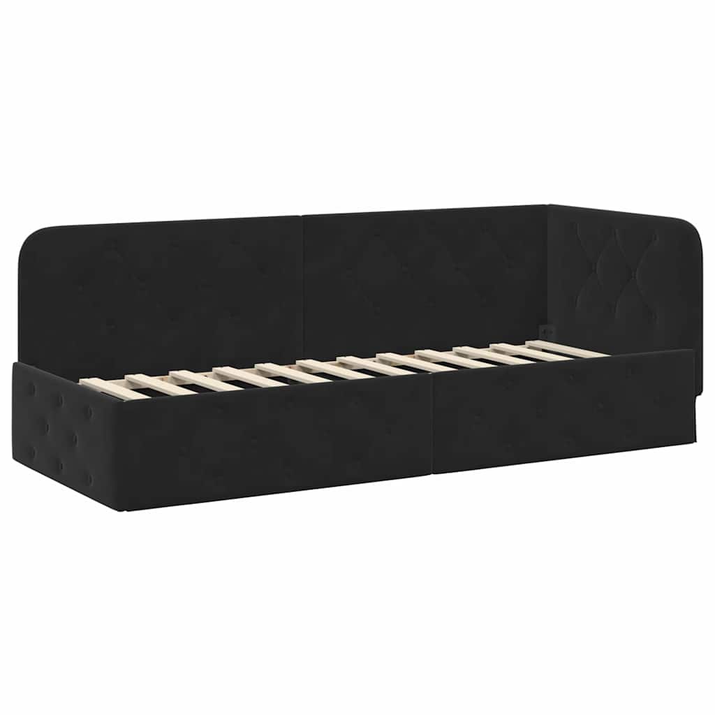 Corner Bed Frame Black 80 x 200 cm Velvet