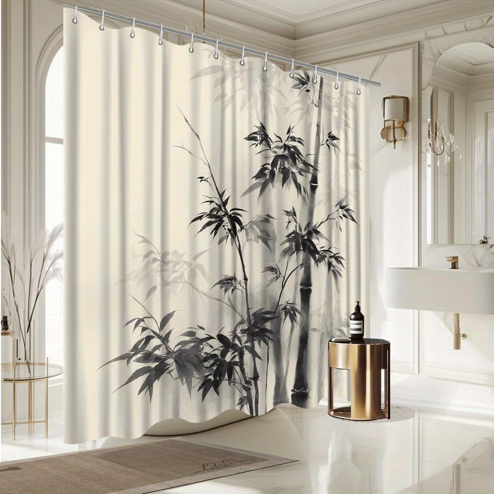 Bamboo Ink Wash Shower Curtain, Traditional Asian Design, Fade-Resistant Polyester, Minimalist Bath Decor