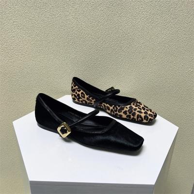 Scarpe da Donna Designer Leopardate Primavera Autunno Moda Fibbia Bassa Scarpe Piatte Casual da Donna Scarpe Mary Jane da Donna a Punta Quadrata