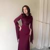 2024 Summer Patchwork Tulle Long Satin Slimming Dress with Large Sleeves