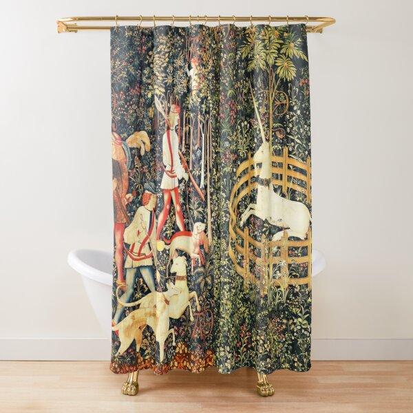 Medieval Deer Hunting Scene Shower Curtain Ladies and Dogs Antique Shower Curtain Animals Retro Vintage Bathroom Curtains Set