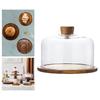 Cake Display Server Tablet Stand with Dome Plate Glass Dessert Wood Serving Shell for