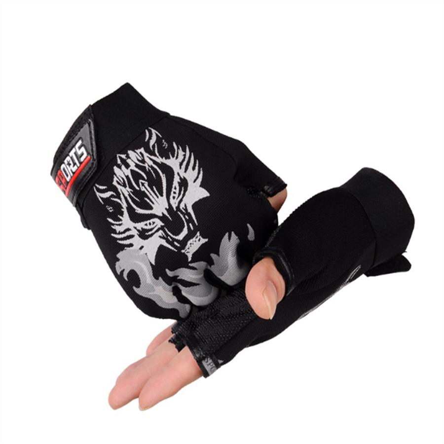 Wolf Print Half Finger Cycling Gloves, Anti-Slip Breathable Sports Gloves for Outdoor Activities