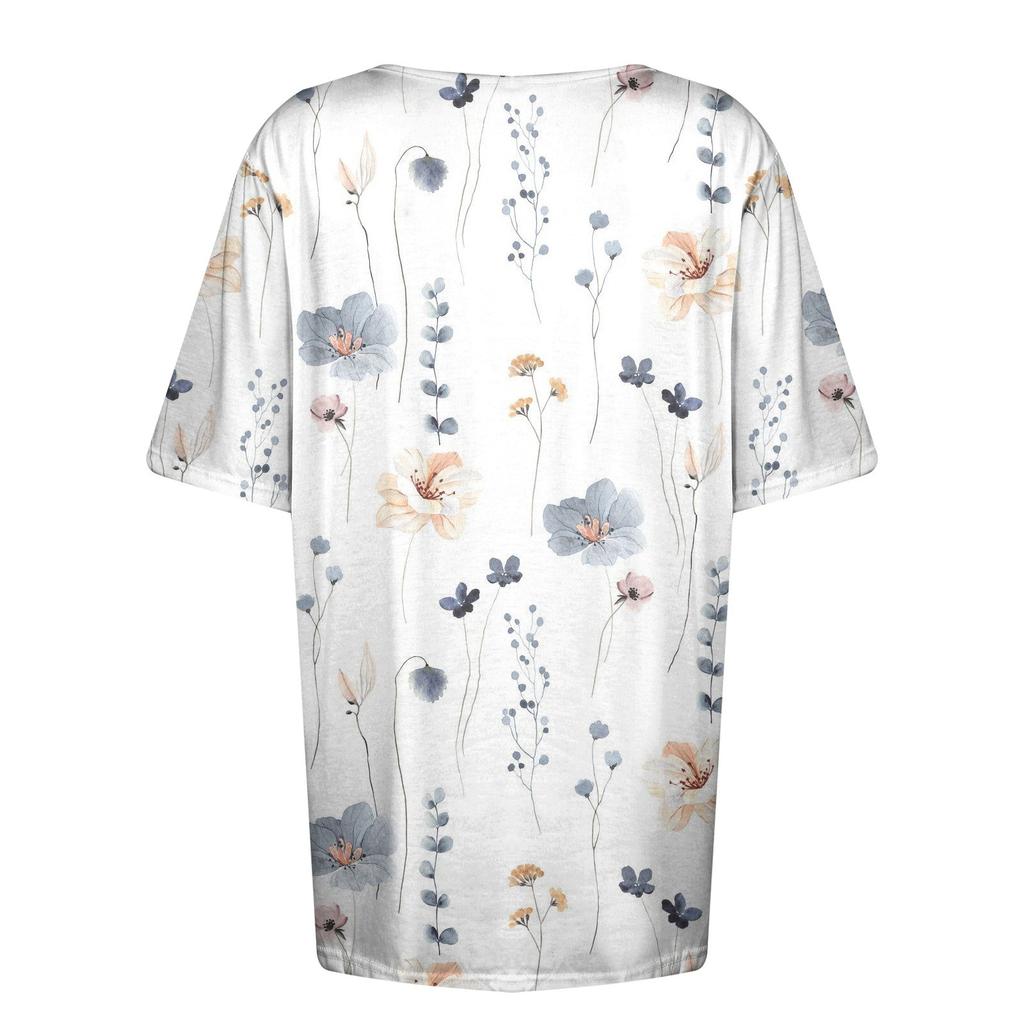 Camicie Estive Da Donna Stampa Scollo a V Manica Corta Top Blusa Top a Bottoni con Stampa Floreale