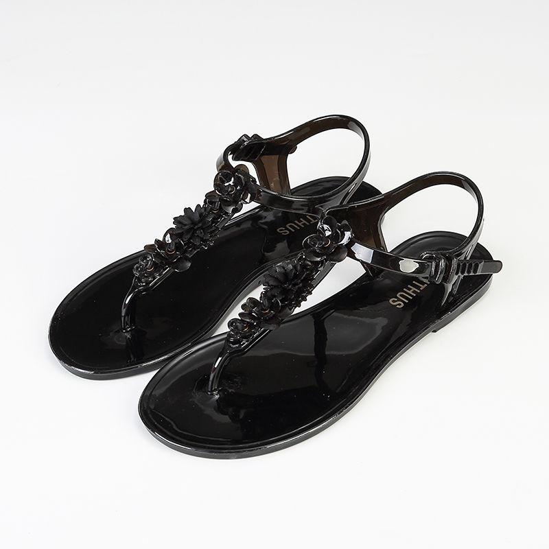 Sandály pro ženu s nízkým podpatkem Léto 2024 Černá Dámská obuv Plastová obuv Žabky Plážové Pvc Nové Prodyšné Módní H