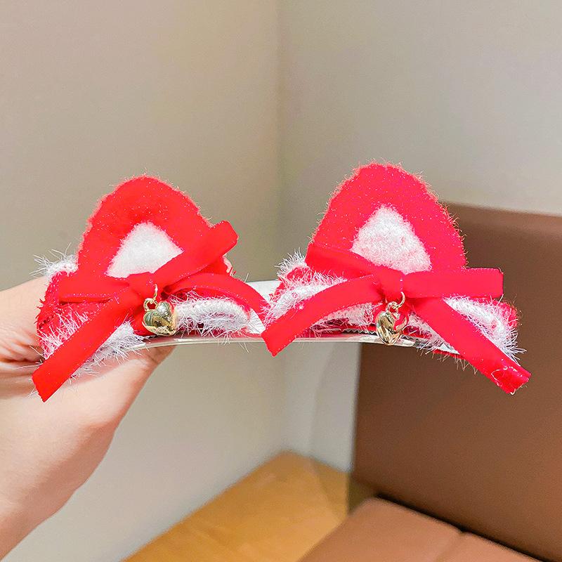 Cute Baby Cat Ear Bow Hair Clips - Winter New Plush 3D Hair Accessories for Kids, Soft & Gentle on Hair, Adorable Bangs Clips