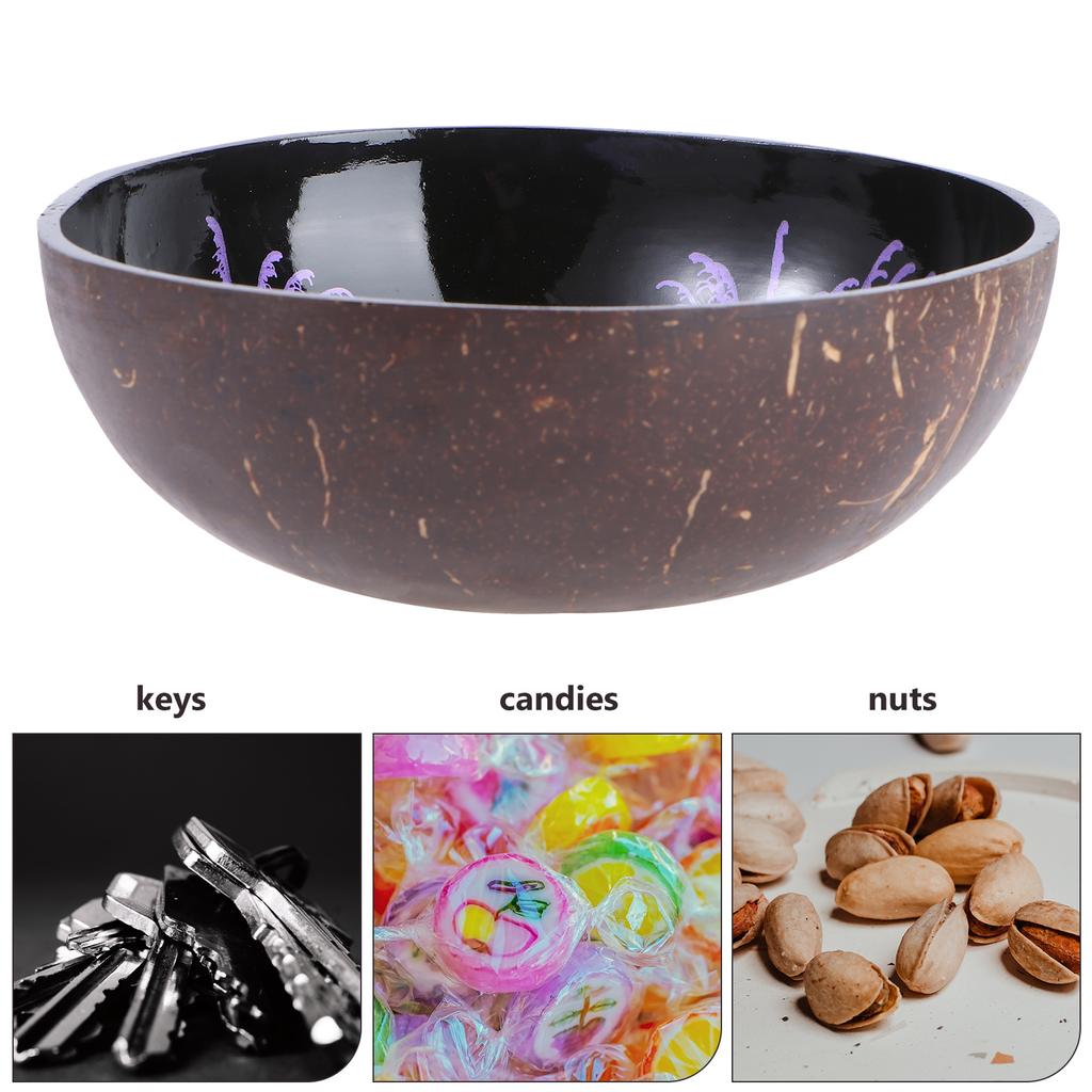 Coconut Bowl Nuts Holder Candy Container Shell Jewelry Storage Bamboo Wooden Office Fruit Snacks