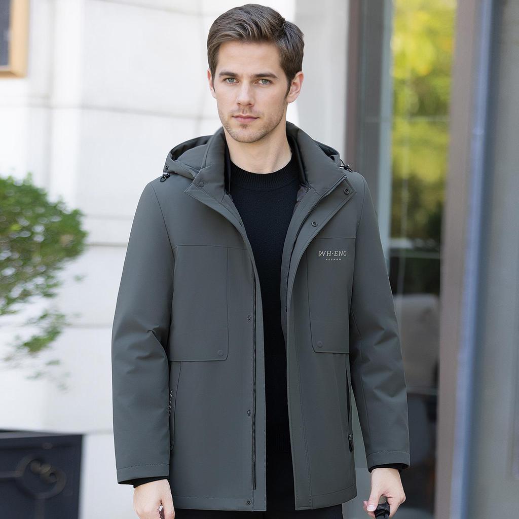 Men's 2025 Winter Removable Liner Down Jacket: Thick Warm White Duck Down Business Casual Coat