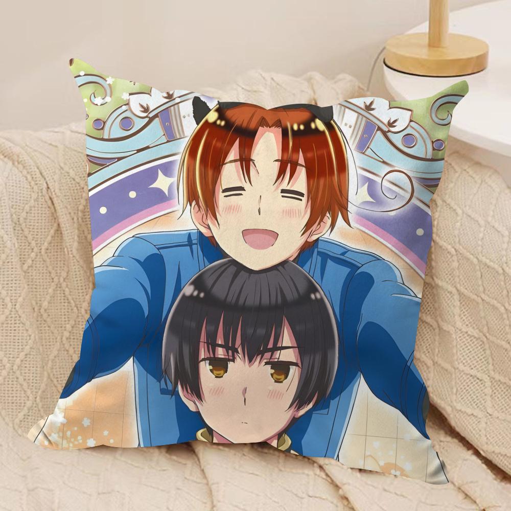 H-Hetalia The Beautiful World Cushion Cover Silky Short Plush Sofa Pillow Cover Hidden Zipper Soft Dustproof Case for Home Decor