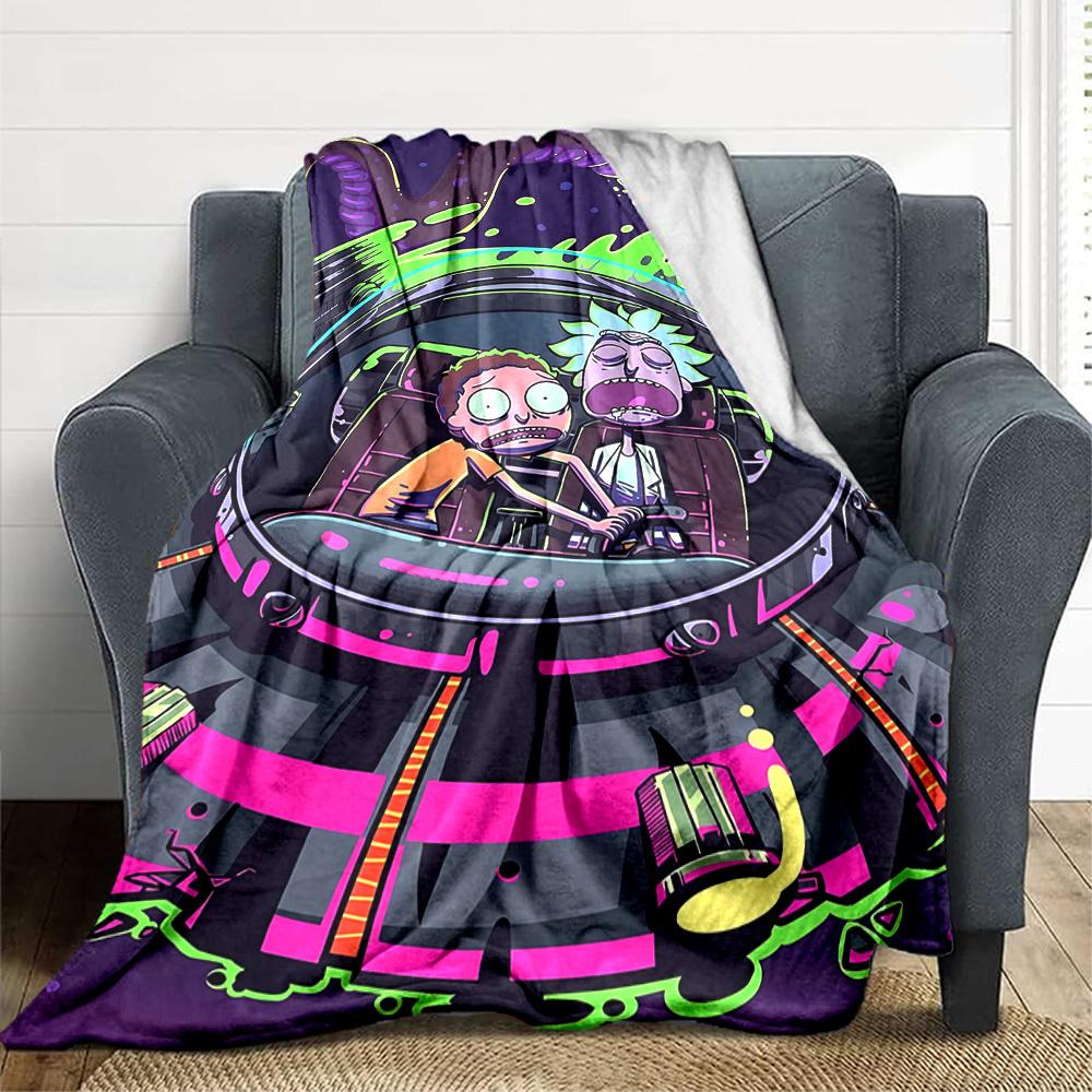 1pc Rick and Morty Blanket Lightweight Flannel Throw For Sofa, Bed, Travel, Livingroom, Office, Couch, Chair, And Bed