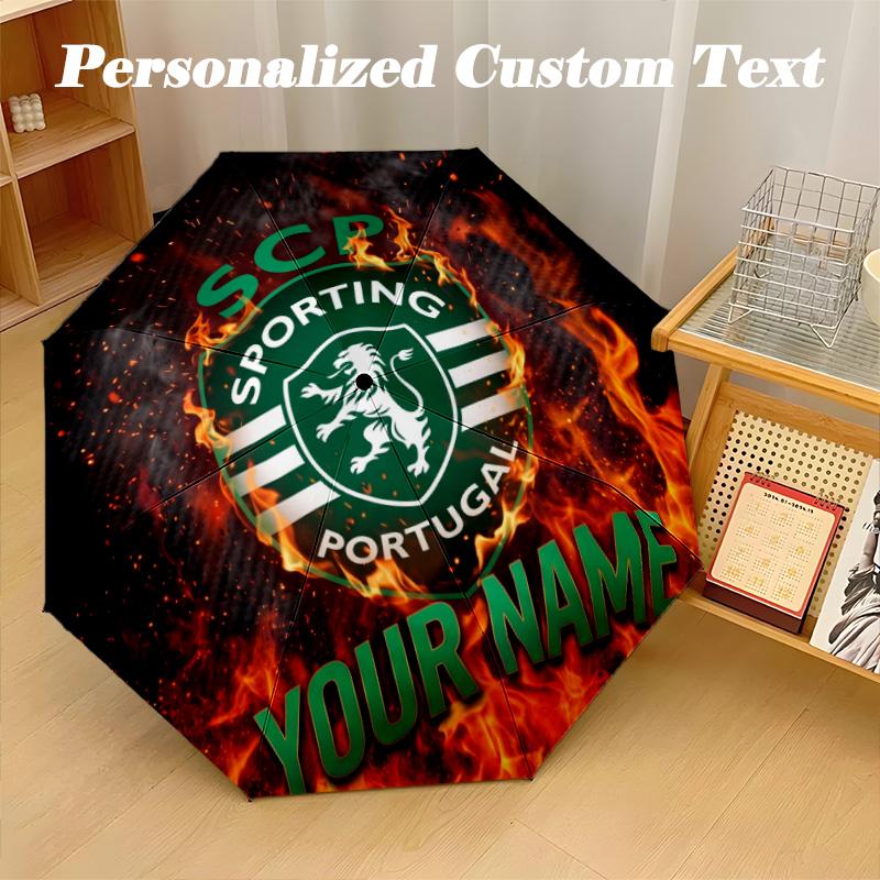 8 Rib Auto Folding Umbrella Sporting CP Print Custom Name Text Portable Rain Gear
