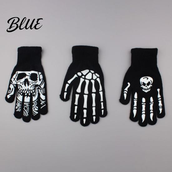 Stylish Scary Costume Accessories Halloween Glow‑In‑The‑Dark Skeleton Knit Gloves Luminous Skull Bone Print Flexible Finger Movement