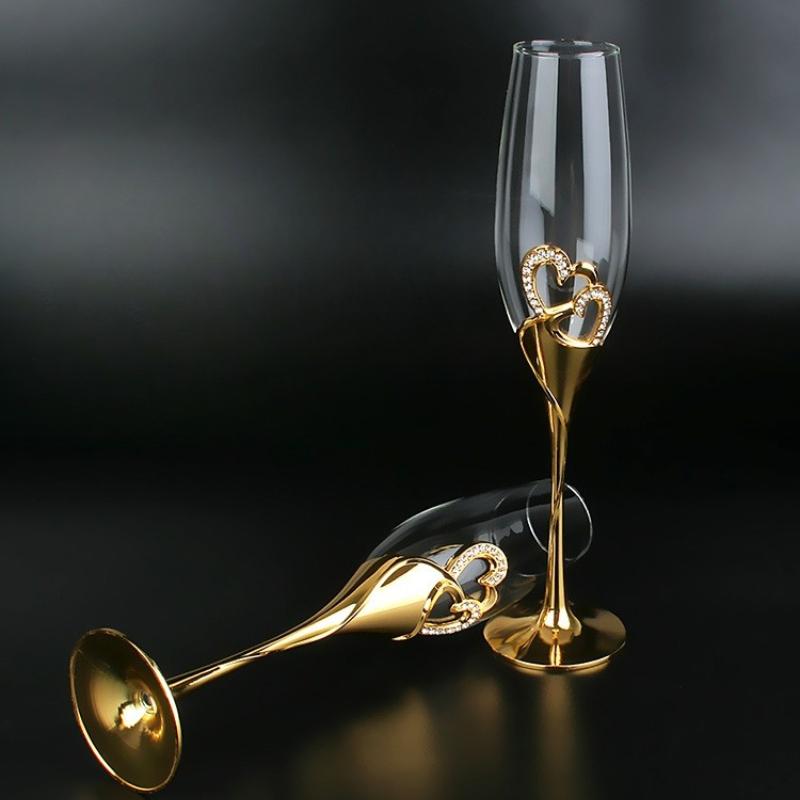 Kristall-Champagnergläser, Hochzeitskelche, Rotweingläser, europäische Sektgläser für den Haushalt, goldene Gläser