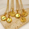 Gold Titanium Steel Round Double-Sided Wearing 12 Constellation Necklace Women'S Light Luxury Collarbone Chain Pendant
