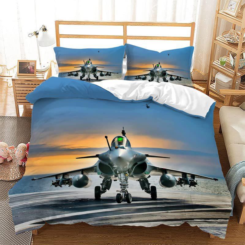 Aircraft Three-Piece Quilt Cover 3D Digital Printing Bedding Set Four Seasons Bed Cover