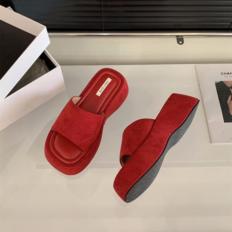 

Летние женские туфли на платформе с открытым носком, на танкетке, на каблуке, повседневные туфли с толстой подошвой, в уличном стиле 39 красный