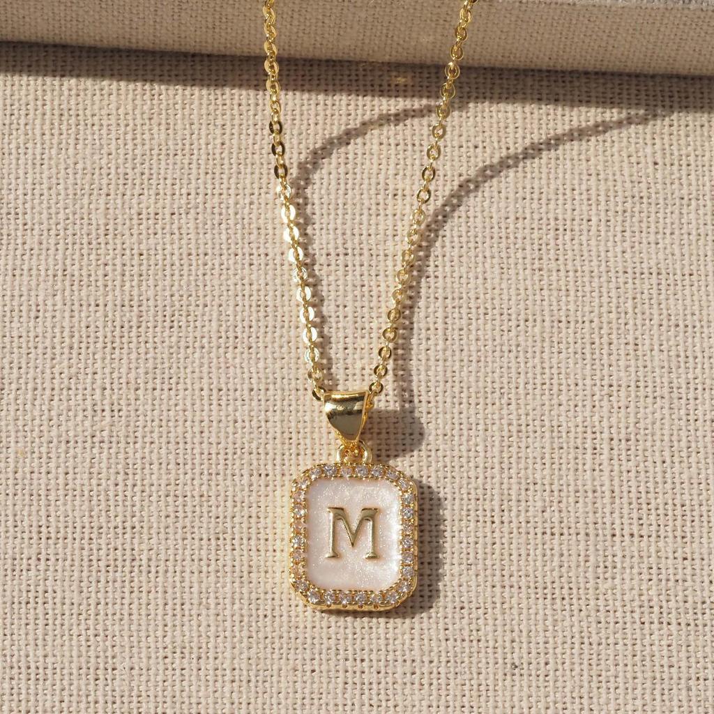 Trendy Gold-Plated A-Z Initial Pendant Necklace with Enamel Finish