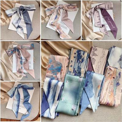 Ribbon Headscarves Oil Painting Floral Scarf Fashion Neck Tie