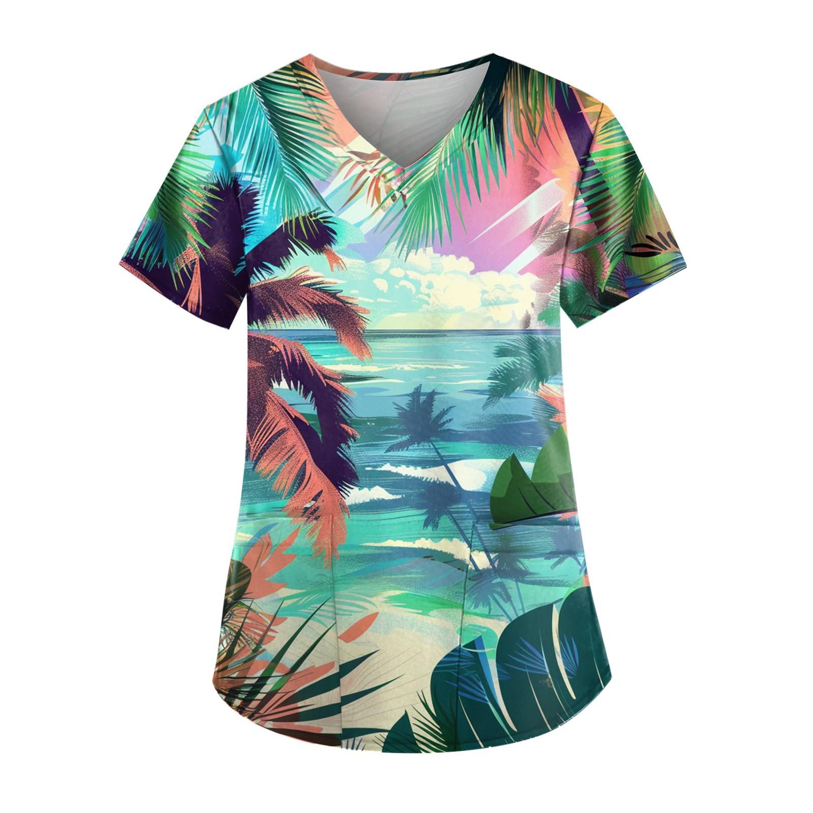 

Женский модный повседневный топ с принтом листьев L синий