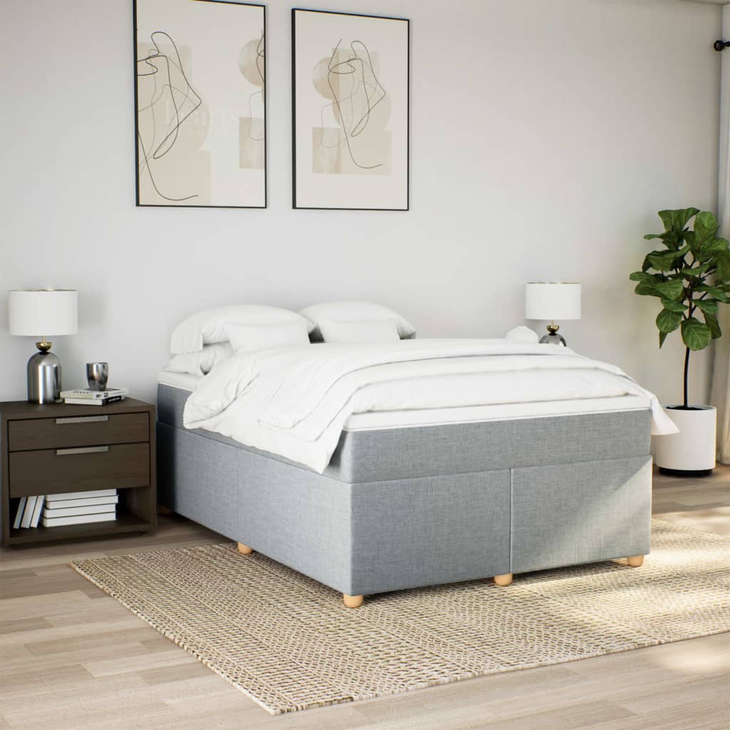Box Spring Bed with Mattress Light Grey 140 X 200 Cm Fabric