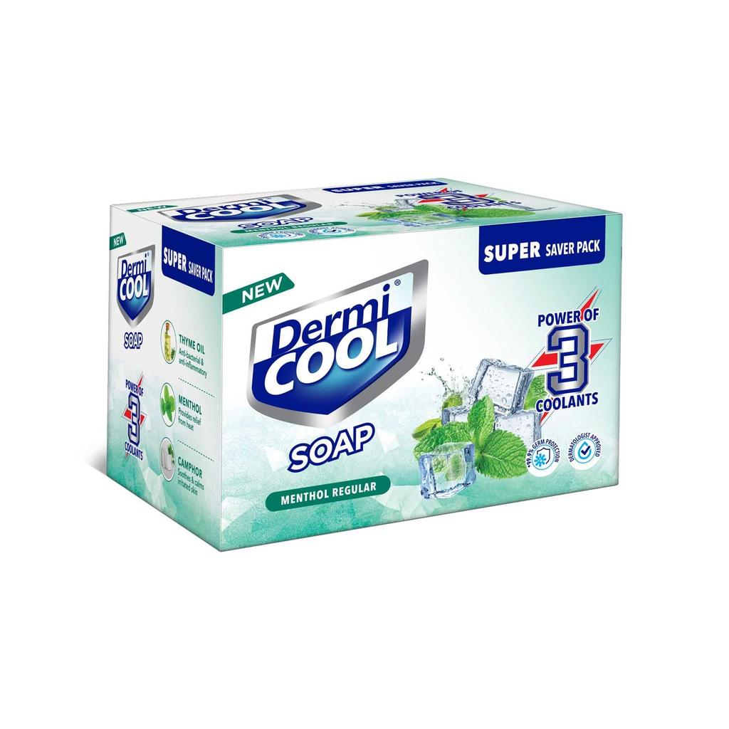Sapone Dermi Cool Con Il Potere di 3 Rinfrescanti - Caffeina, Mentolo, Olio di Timo | Protezione Germi al 99,9% | 125 g Ciascuno | Confezione da 3