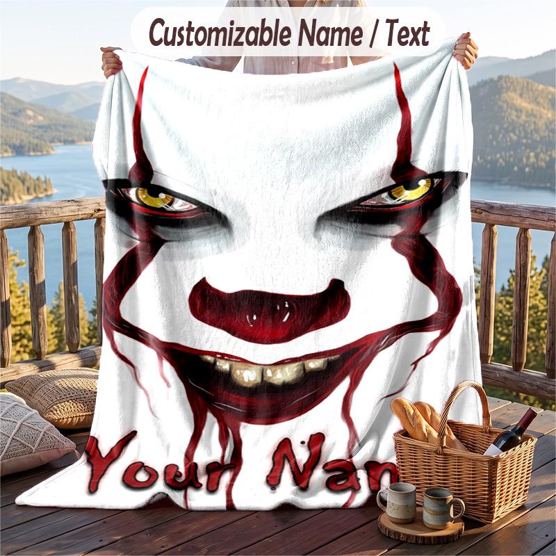 Custom Text Flannel Throw Blanket, Lightweight Cozy Bed Sofa BlanketIT Pennywise
