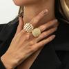 Chic 2PCS Braided Metal Rings With Geometric Cutouts Adjustable Open Ring Perfect For Mix And Coordinate Outfits