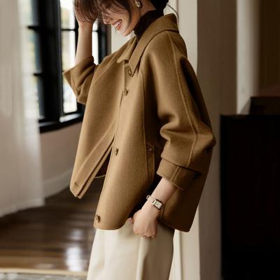 Long Sleeves Woolen Blend Female Outwear Korean Large Size 4XL Woolen Short Ladies Jacket Winter Flip Collar Woolen Women Coat