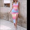 Summer Dress Fashion Waist Cinching Sexy Slit Mid Length Vest Dresses Women's Clothing