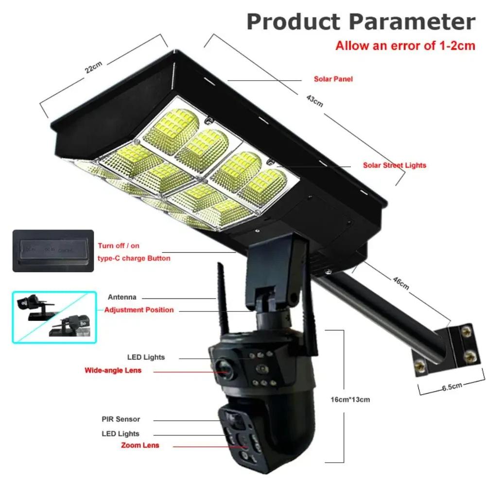 2-in-1 Solar-Straßenleuchte, Drei-Bildschirm-Außenüberwachungskamera, Mehrzweck-Beleuchtungsüberwachung