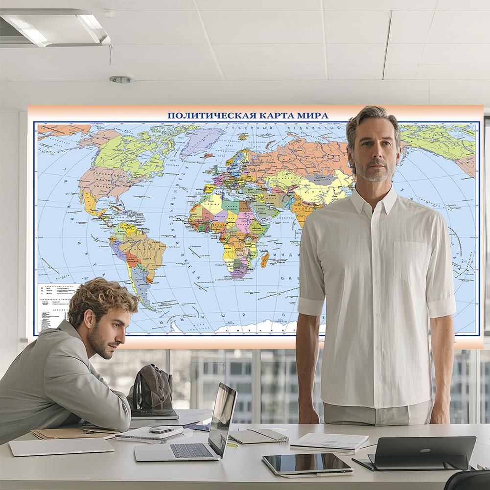 Vintage World Map Backdrop Russian Language Travel Poster Home Office Supplies School Education Posters