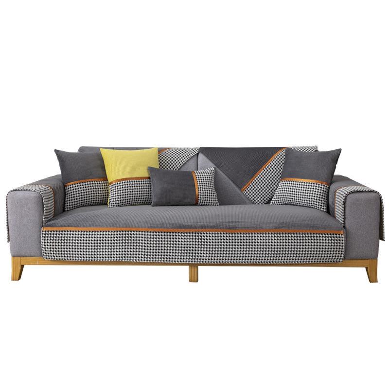 Corn Velvet Thousand Bird Grid Sofa Cushion Four Seasons Universal Sofa Seat Cushion Nordic Simple Modern Non-Slip Leather Sofa Cover