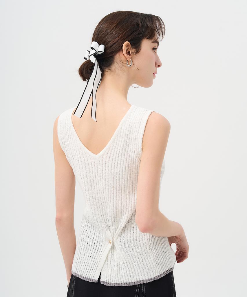 Pelimela 2-Way V-Neck Square Neck Knit Sleeveless (White)