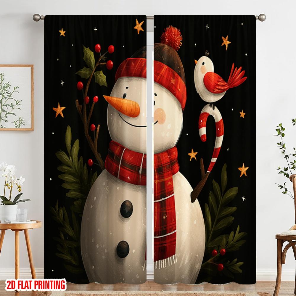 2 Stück, 2D-Flachdruck Beliebte Vorhänge Weihnachten Schneemann4 Vielseitiges Polyester (ohne Stange) Festlich Perfekt für Schlafzimmer Wohnzimmer