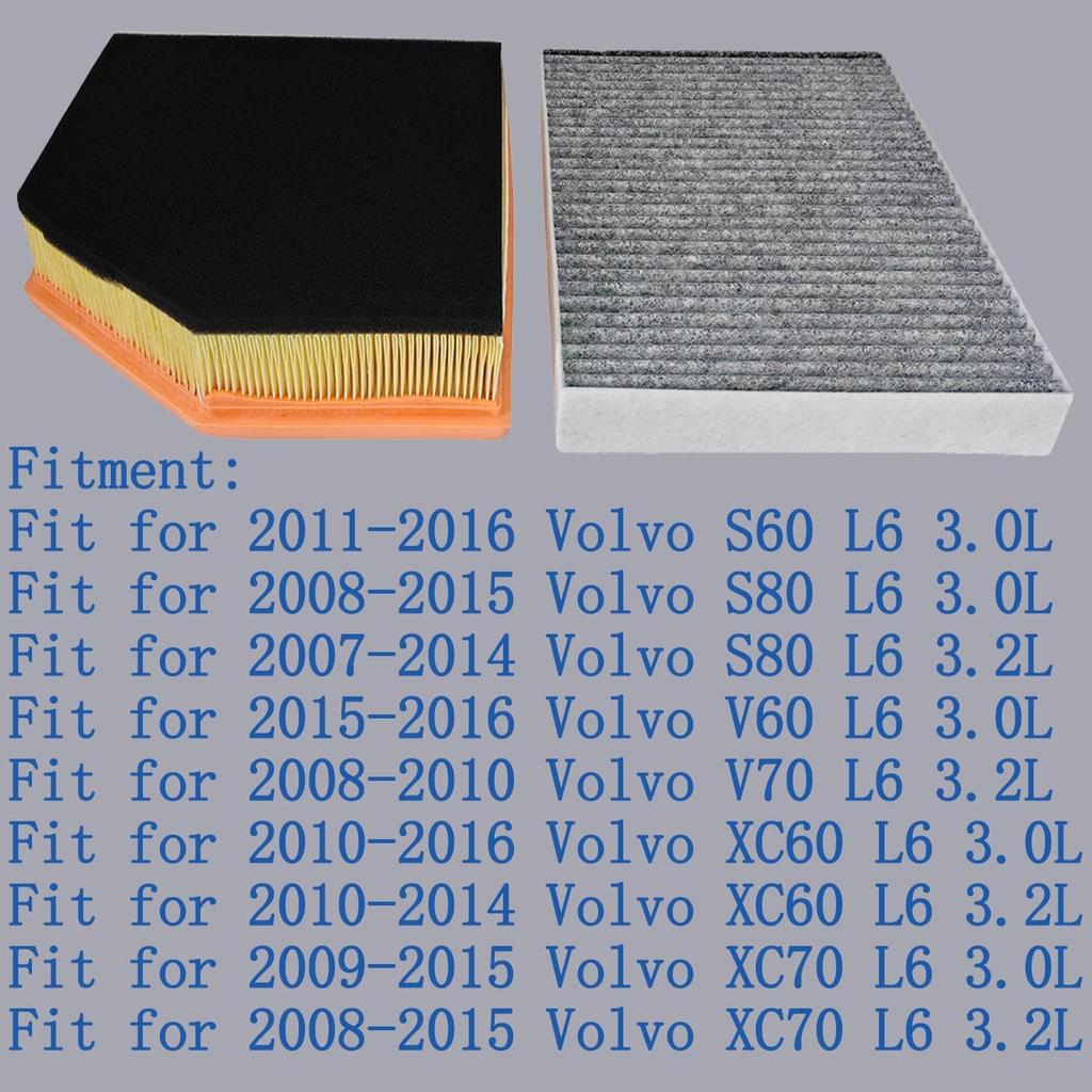 Engine & Cabin Air Filter Fit for Volvo S60 S80 V60 V70 XC60 XC70 3.0L 3.2L, Replace 30745344 30733894
