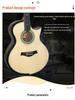 ChuanYin 41" Spruce Acoustic Guitar with Cutaway, Enclosed Tuning Pegs